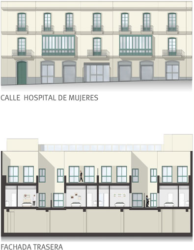 Fachadas Hospital de Mujeres 42. Viviendas en régimen de cooperativa. Información y Venta: 626 842 176