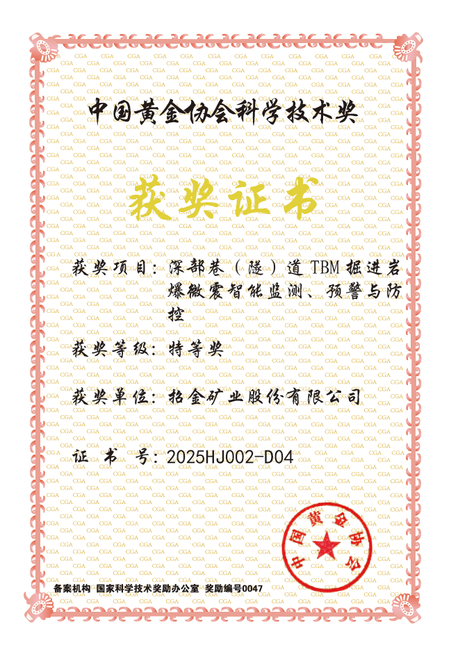 中国黄金协会科技进步特等奖